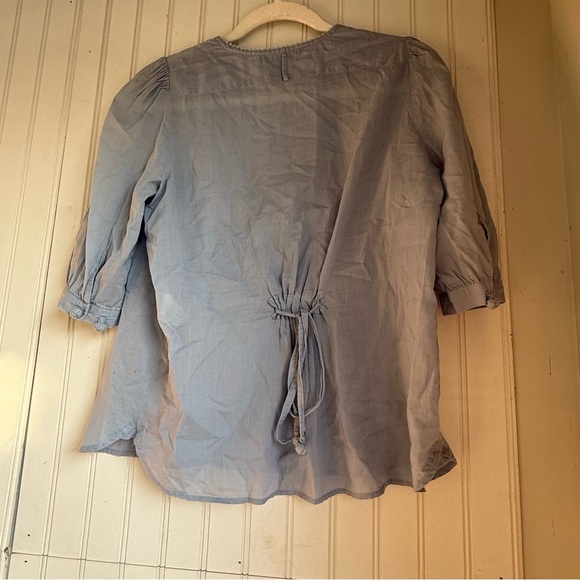 See by Chloe Size 6 Dusty Blue 3/4 Puff Sleeve Pintuck Top Blouse - Picture 4 of 5